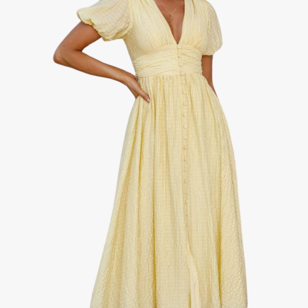 Jace & Rose Flowy Maxi Dress with Button Front and Long Sleeves for Women