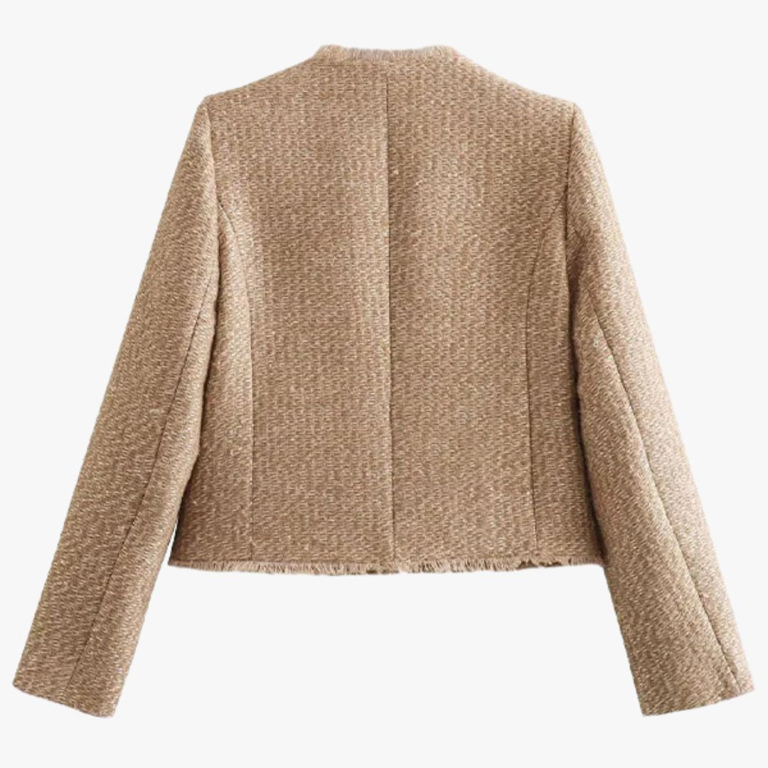 Jace & Rose Frayed Crew Neck Jacket with Buttons for Women