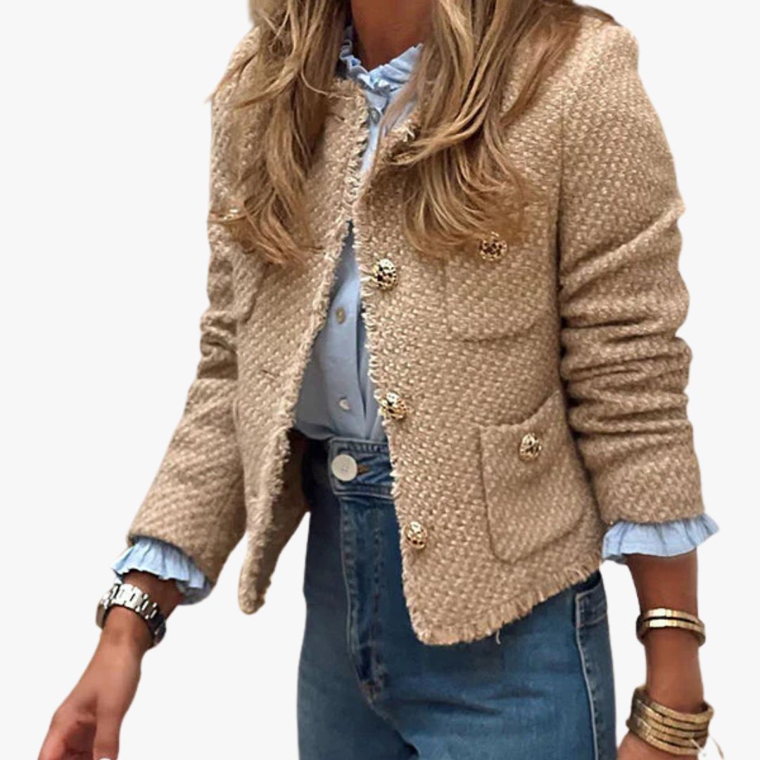 Jace & Rose Frayed Crew Neck Jacket with Buttons for Women