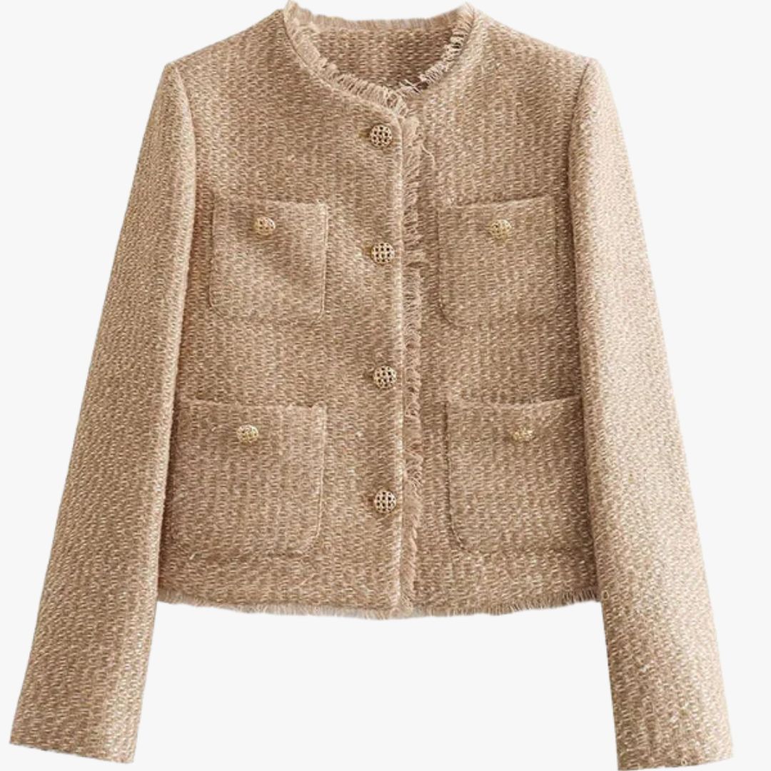Jace & Rose Frayed Crew Neck Jacket with Buttons for Women