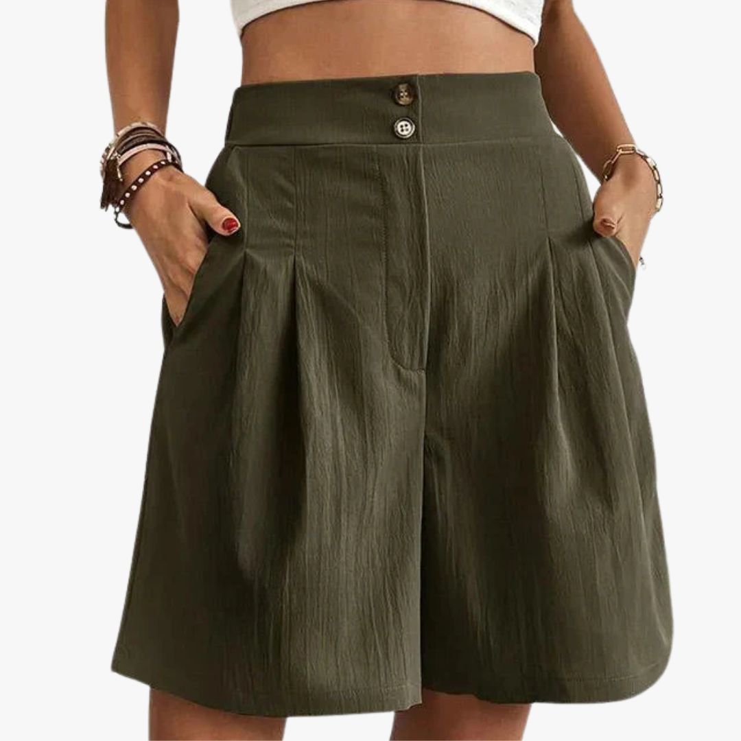 Jace & Rose High-Waisted Beach Shorts Tailored Fit Pleated Front Wide Leg with Pockets for Women