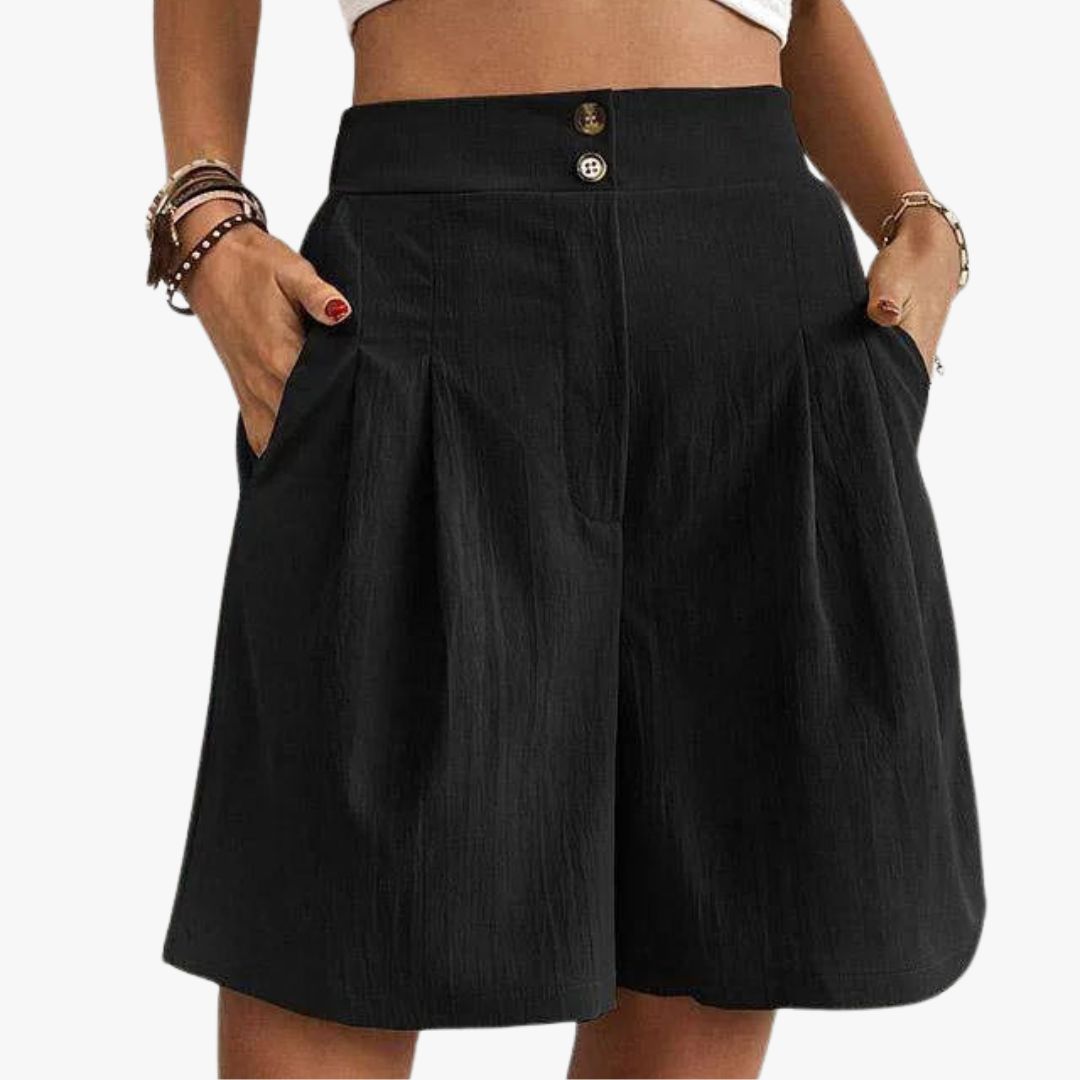 Jace & Rose High-Waisted Beach Shorts Tailored Fit Pleated Front Wide Leg with Pockets for Women