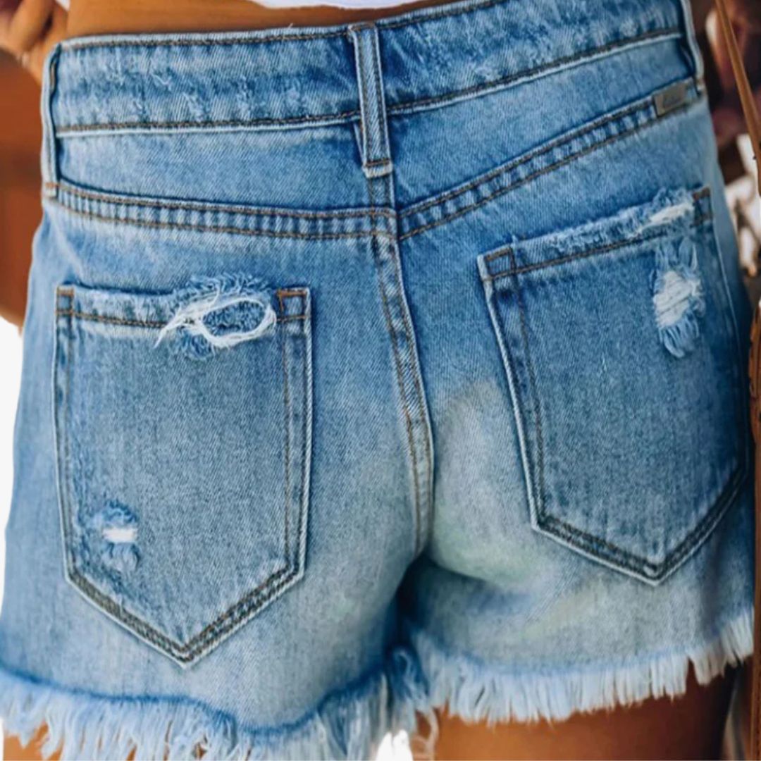 Jace & Rose High-Waisted Distressed Denim Shorts with Tassels for Women