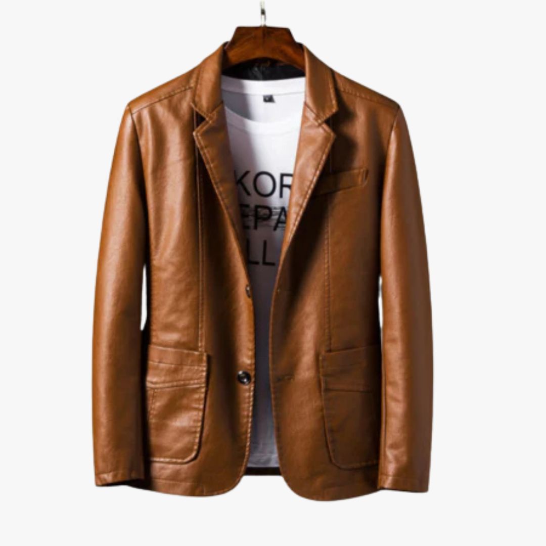Jace & Rose Leather Jacket with Stand Collar & Button Closure for Men
