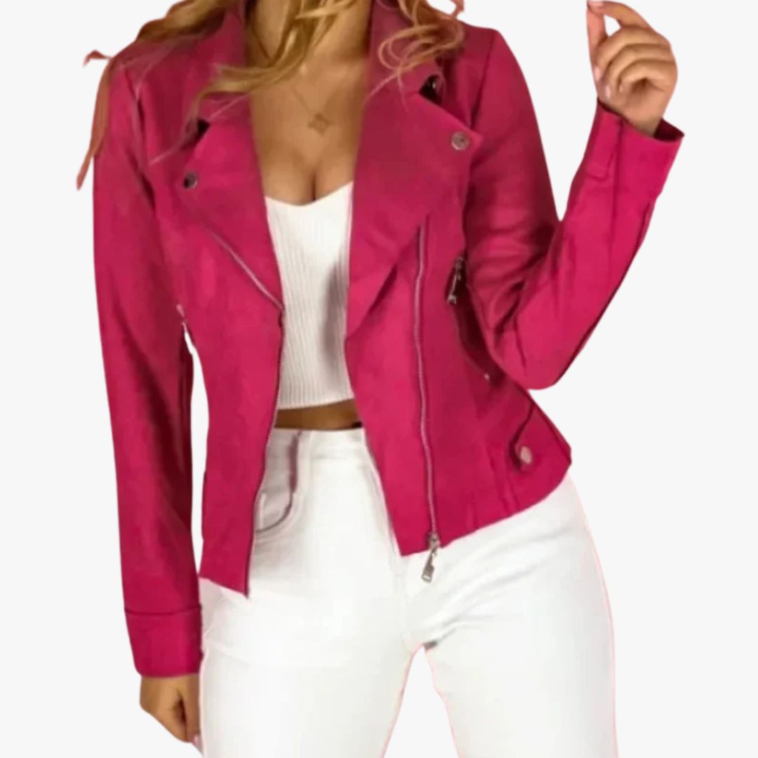 Jace & Rose Leather Jacket with Turn Down Collar for Women