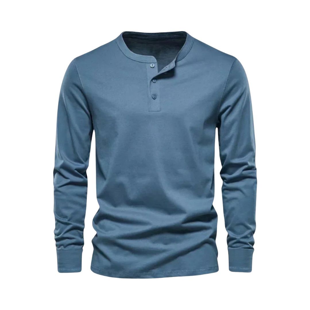 Jace & Rose | Long Sleeve Henley Smart Shirt - Spring Casual Cotton Tee for Men