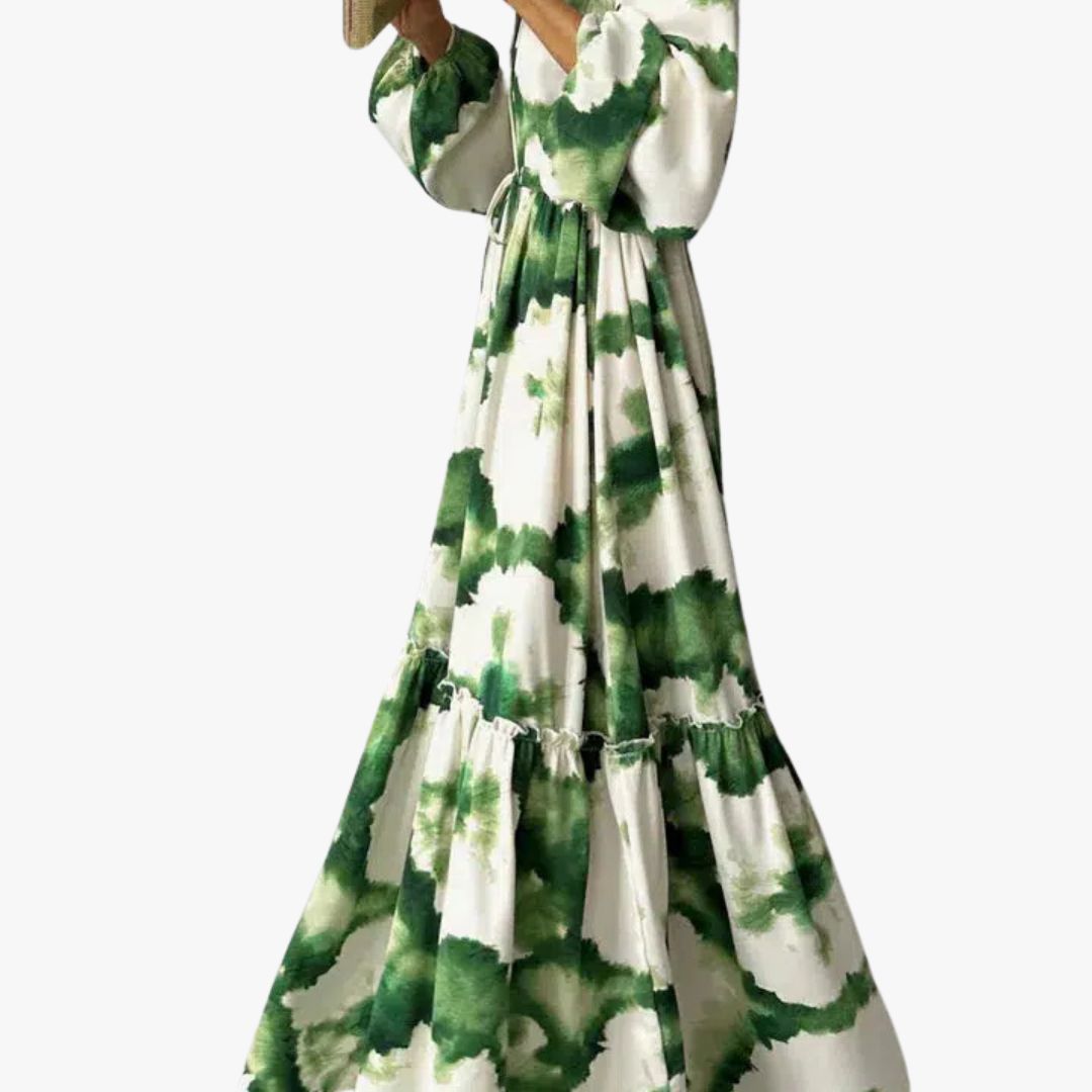 Jace & Rose | Long Sleeve V-Neck Flowy Design Maxi Dress for Women