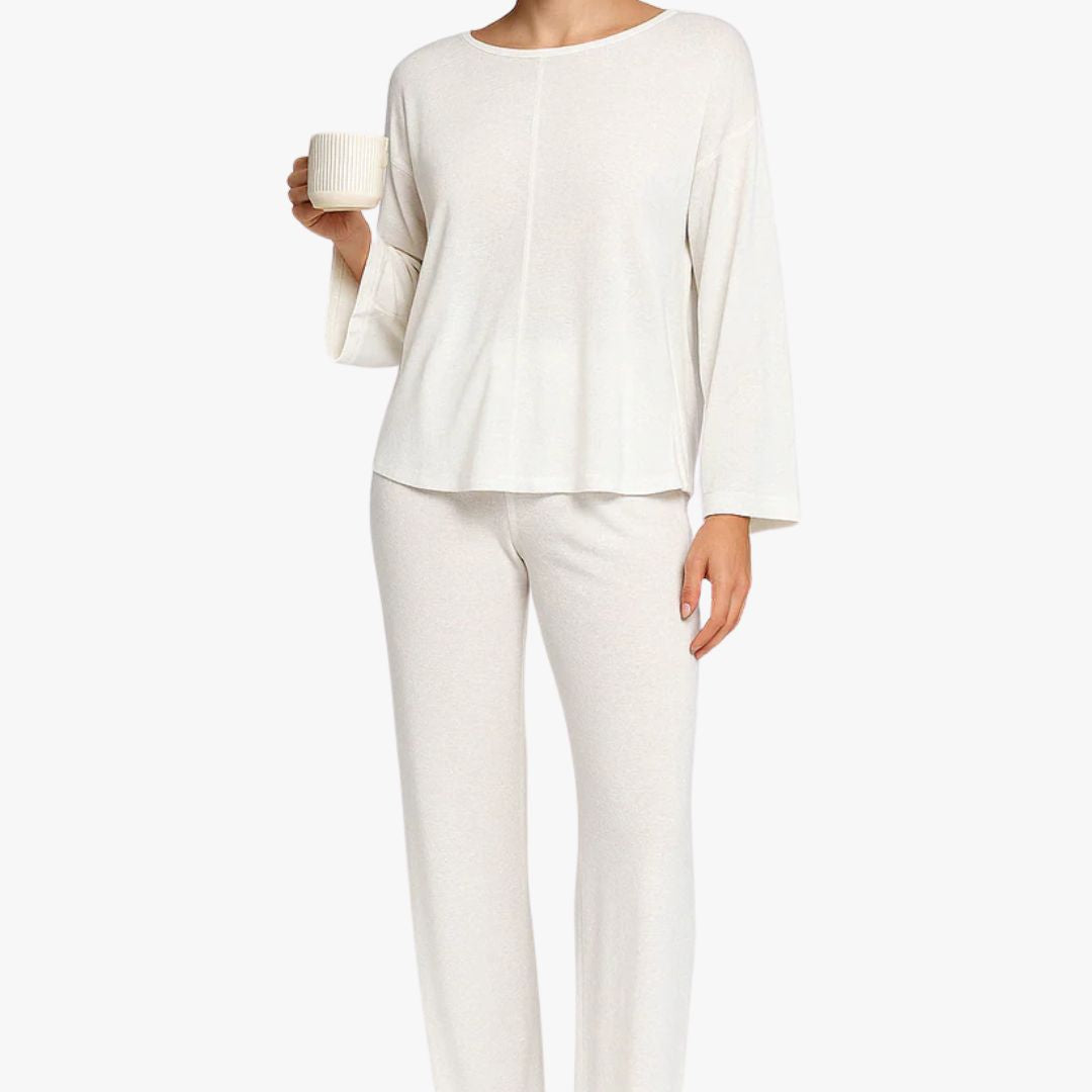 Jace & Rose Loungewear Set Cotton Blend Relaxed Fit Long Sleeve Crew Neck Full Length for Women