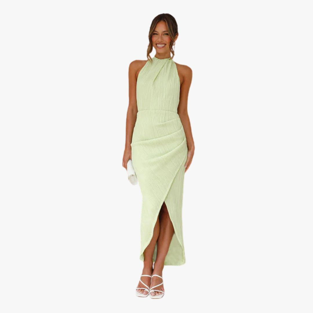 Jace & Rose Maxi Dress Slim Fit Halter Neck Satin Feel Side Slit Lined Formal Wear for Women