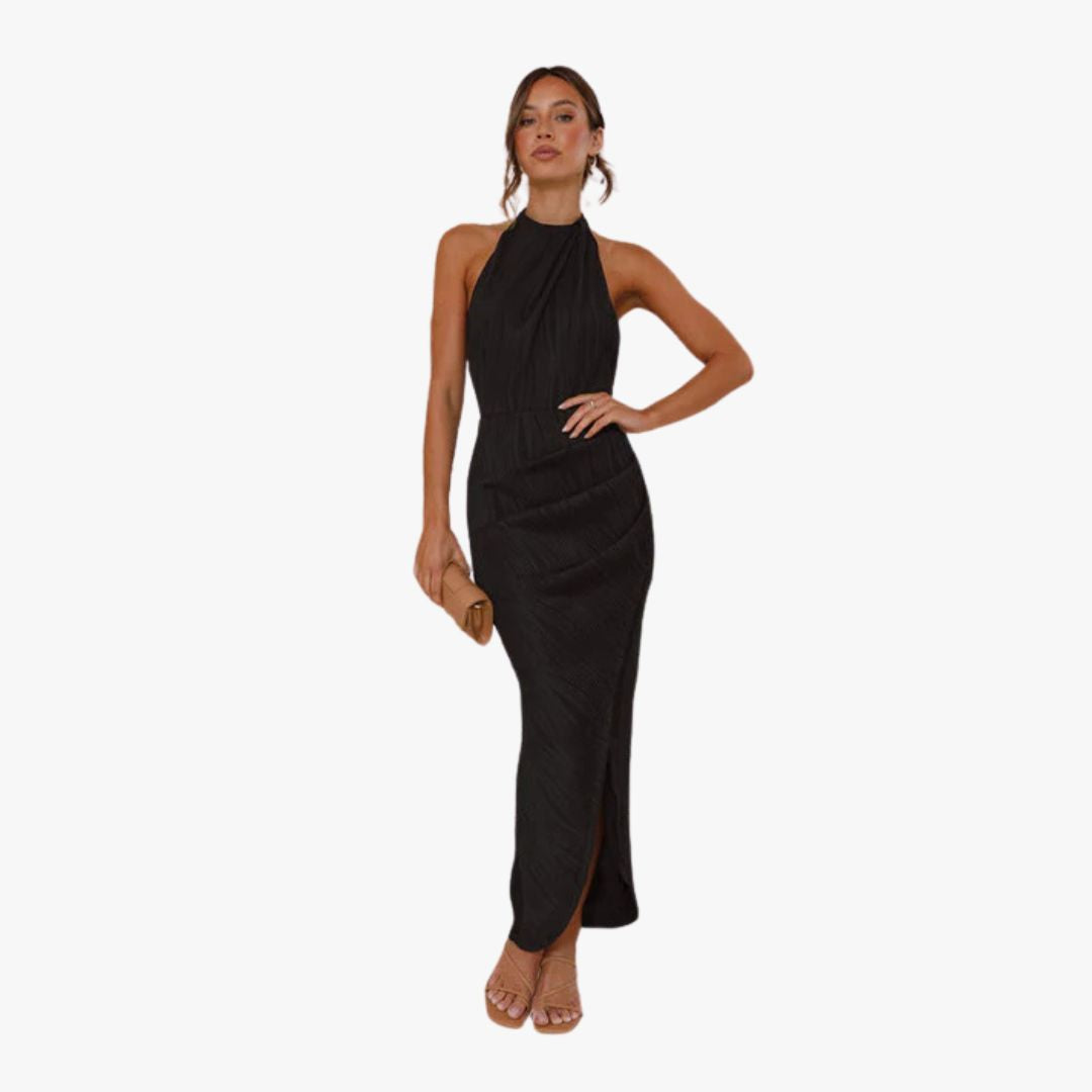 Jace & Rose Maxi Dress Slim Fit Halter Neck Satin Feel Side Slit Lined Formal Wear for Women