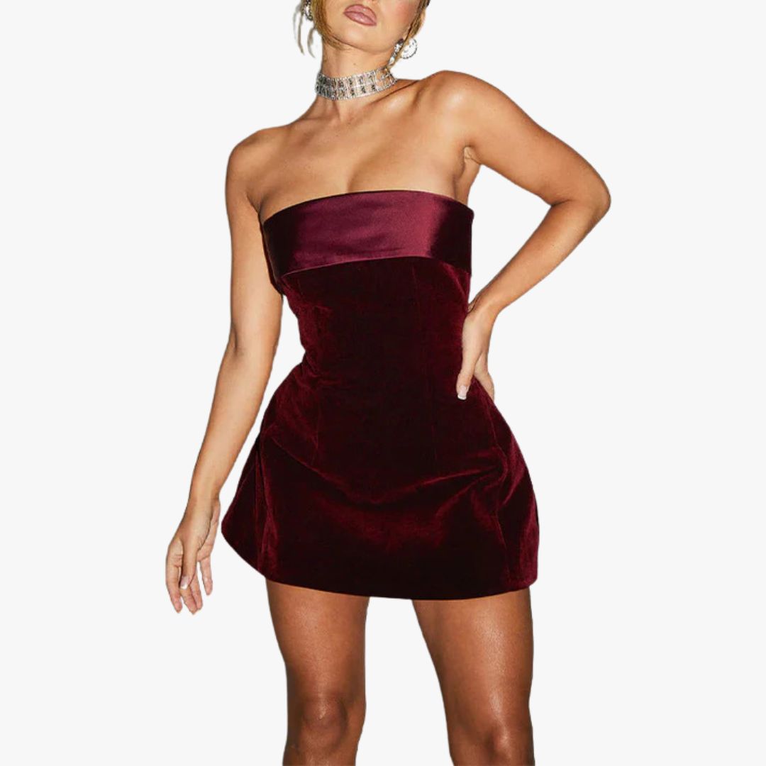 Jace & Rose Mini Dress Velvet Bodycon Strapless Neckline Evening Wear for Women