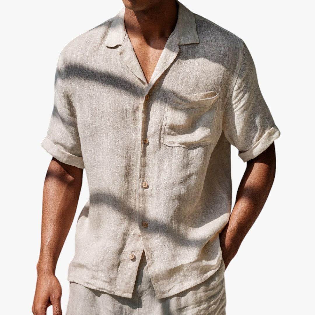 Jace & Rose Old Money Linen Shirt Short Sleeve Summer Button Up for Men