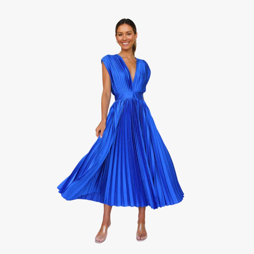 Jace & Rose Pleated Maxi Dress Sleeveless V-Neck for Women