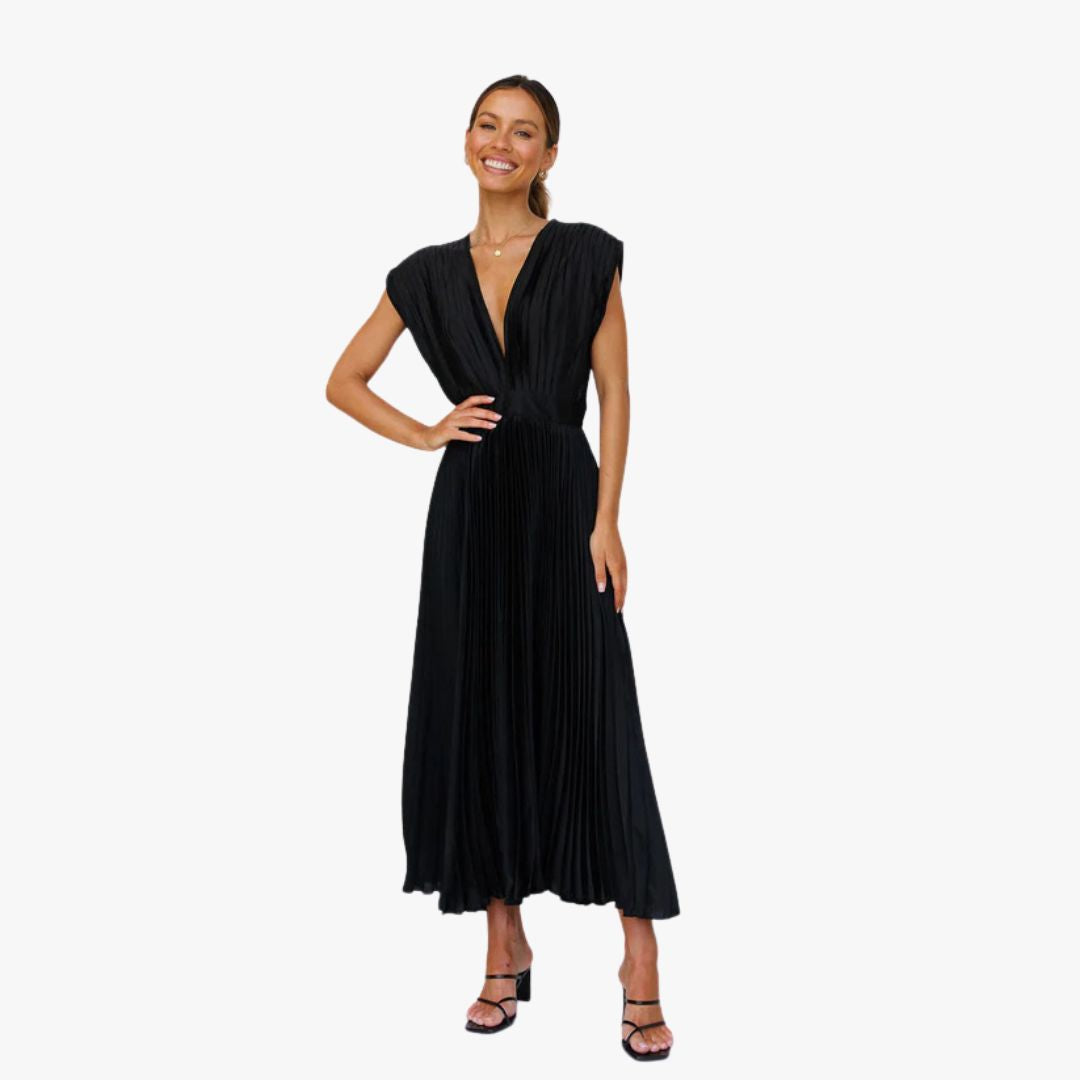 Jace & Rose Pleated Maxi Dress Sleeveless V-Neck for Women