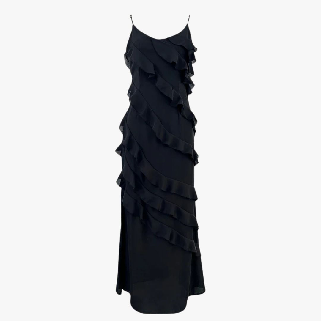 Jace & Rose Ruffled Design V-Neck Elegant Formal Wear Maxi Dress for Women