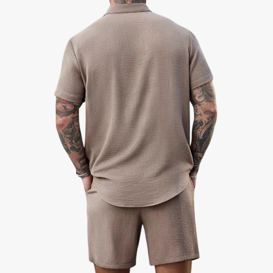 Jace & Rose Shirt and Shorts Set Cotton Relaxed Fit Short Sleeve Casual Wear for Men