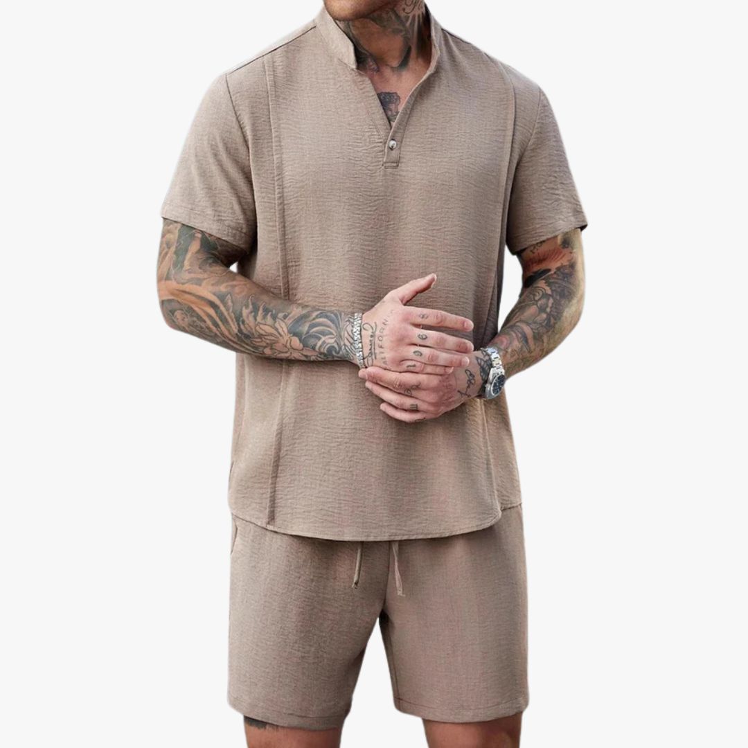 Jace & Rose Shirt and Shorts Set Cotton Relaxed Fit Short Sleeve Casual Wear for Men