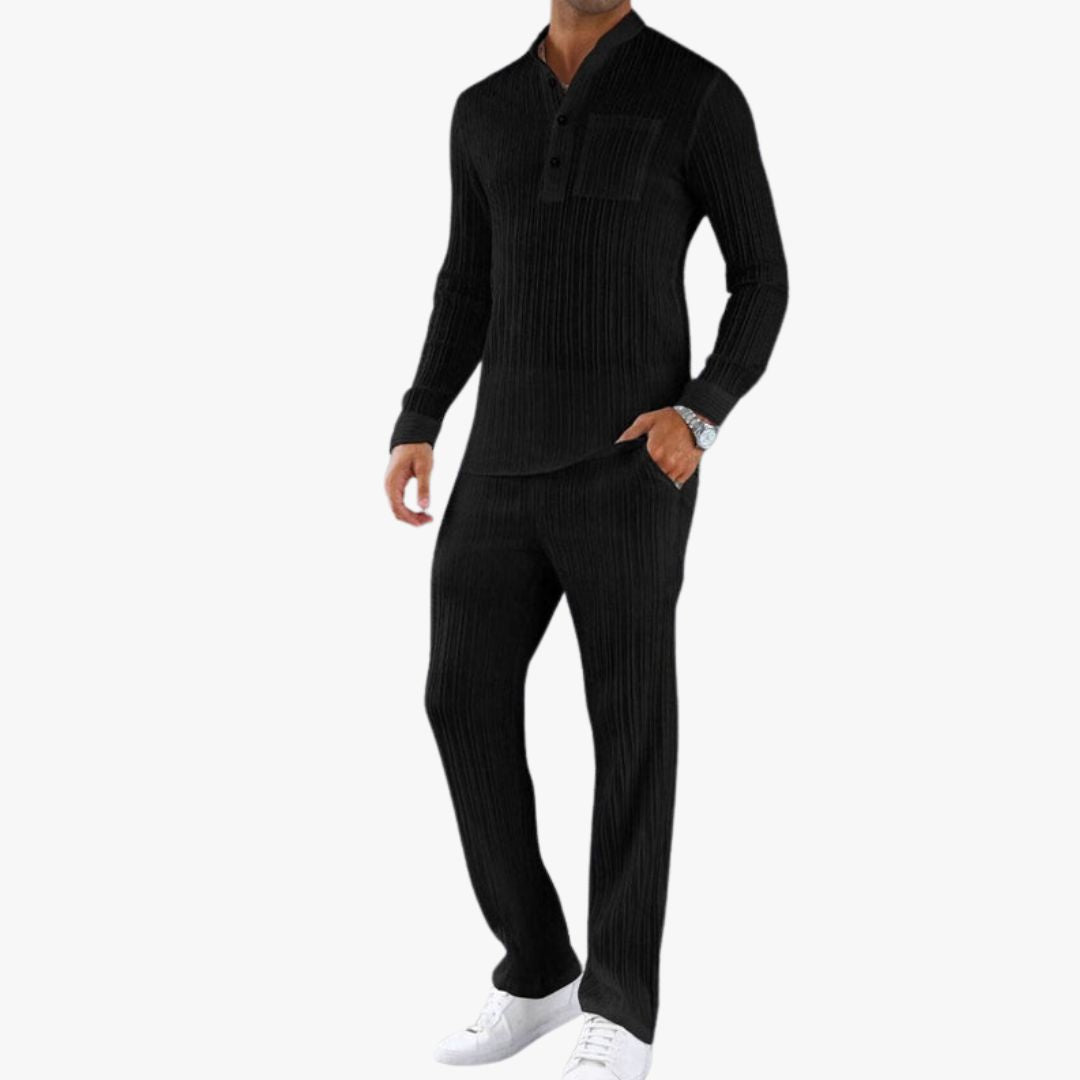Jace & Rose Shirt and Trousers Set Slim Fit Ribbed Texture Lightweight Breathable Fabric for Men