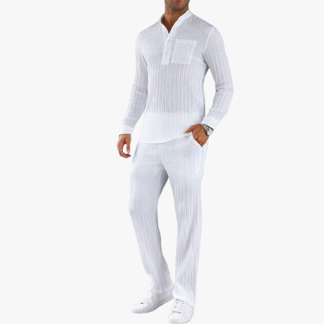 Jace & Rose Shirt and Trousers Set Slim Fit Ribbed Texture Lightweight Breathable Fabric for Men