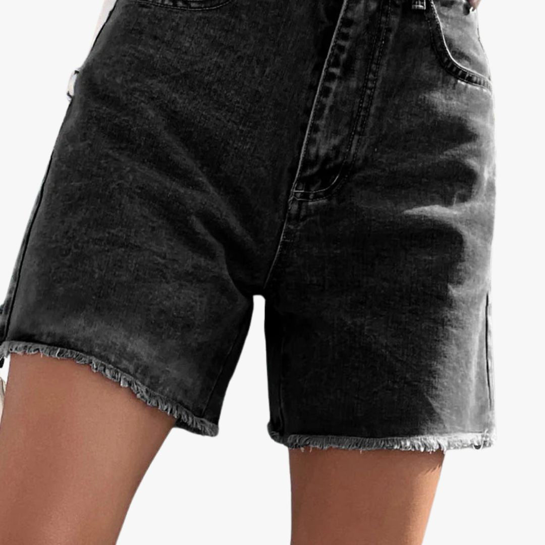 Jace & Rose Solid Color French Denim Shorts with Raw Hem for Women