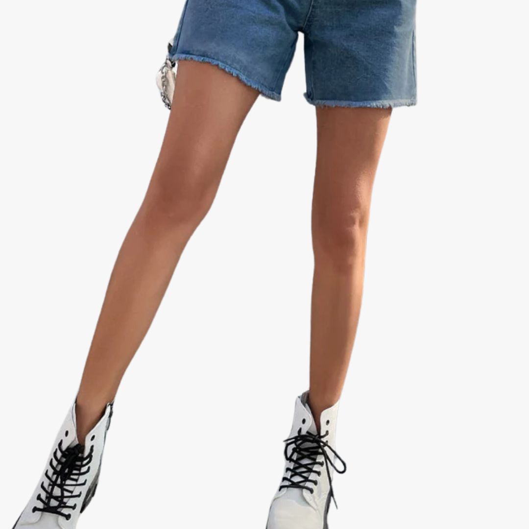 Jace & Rose Solid Color French Denim Shorts with Raw Hem for Women
