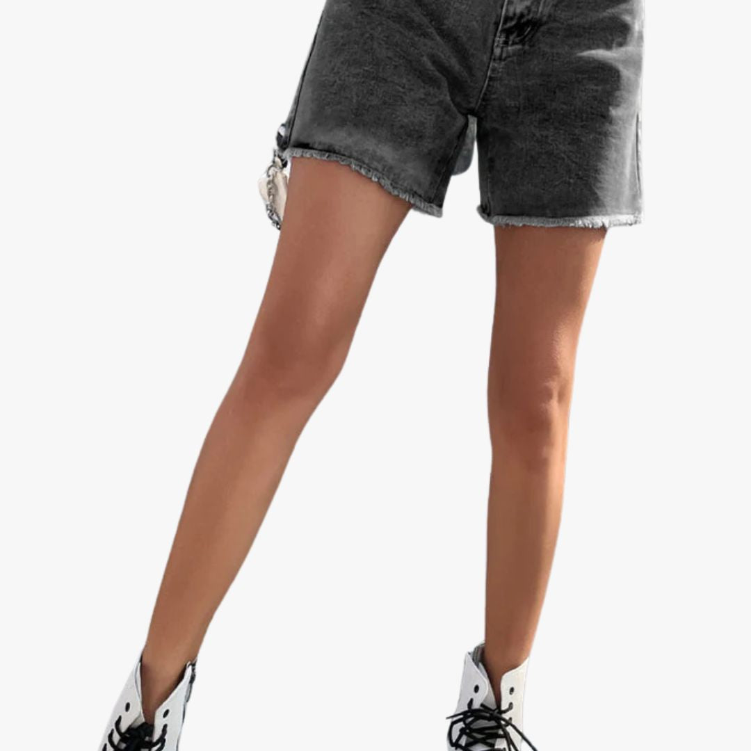 Jace & Rose Solid Color French Denim Shorts with Raw Hem for Women