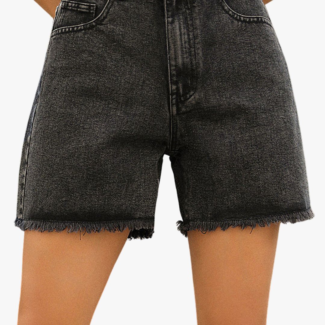 Jace & Rose Solid Color French Denim Shorts with Raw Hem for Women