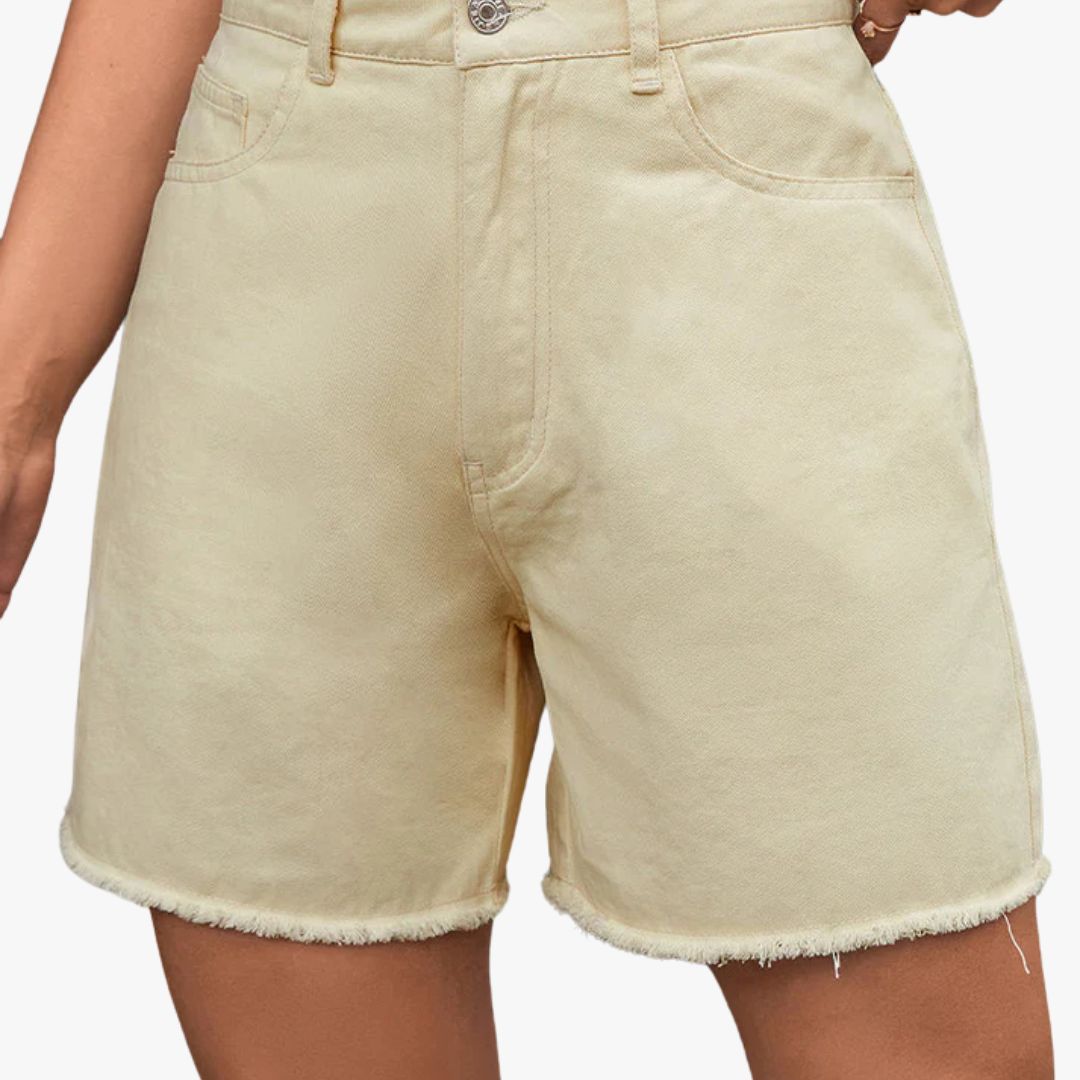 Jace & Rose Solid Color French Denim Shorts with Raw Hem for Women