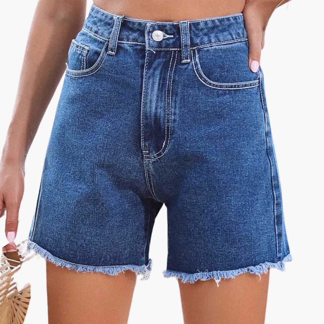 Jace & Rose Solid Color French Denim Shorts with Raw Hem for Women