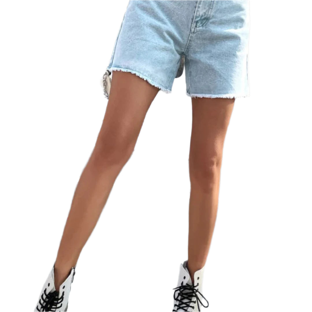 Jace & Rose Solid Color French Denim Shorts with Raw Hem for Women