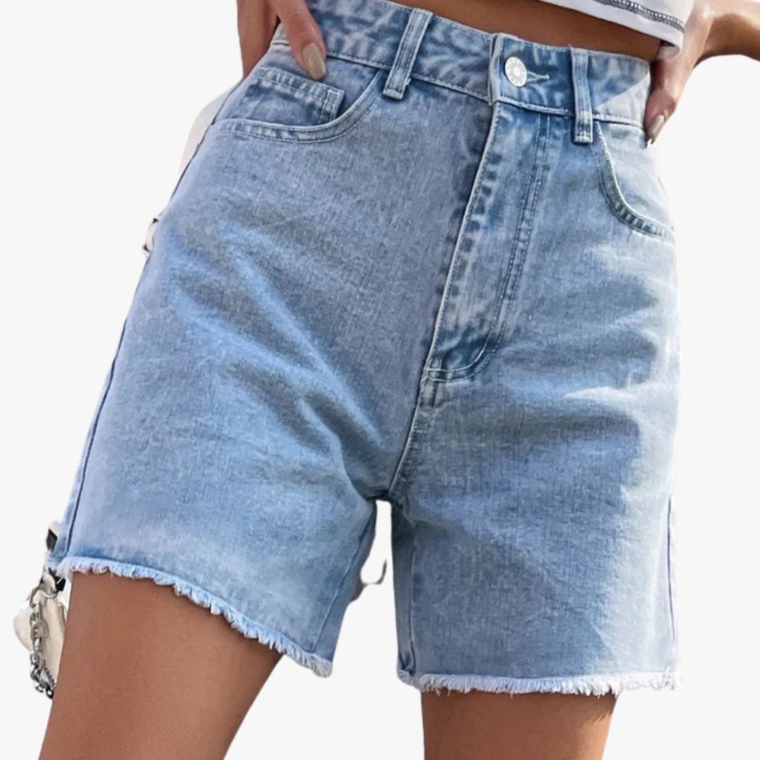 Jace & Rose Solid Color French Denim Shorts with Raw Hem for Women