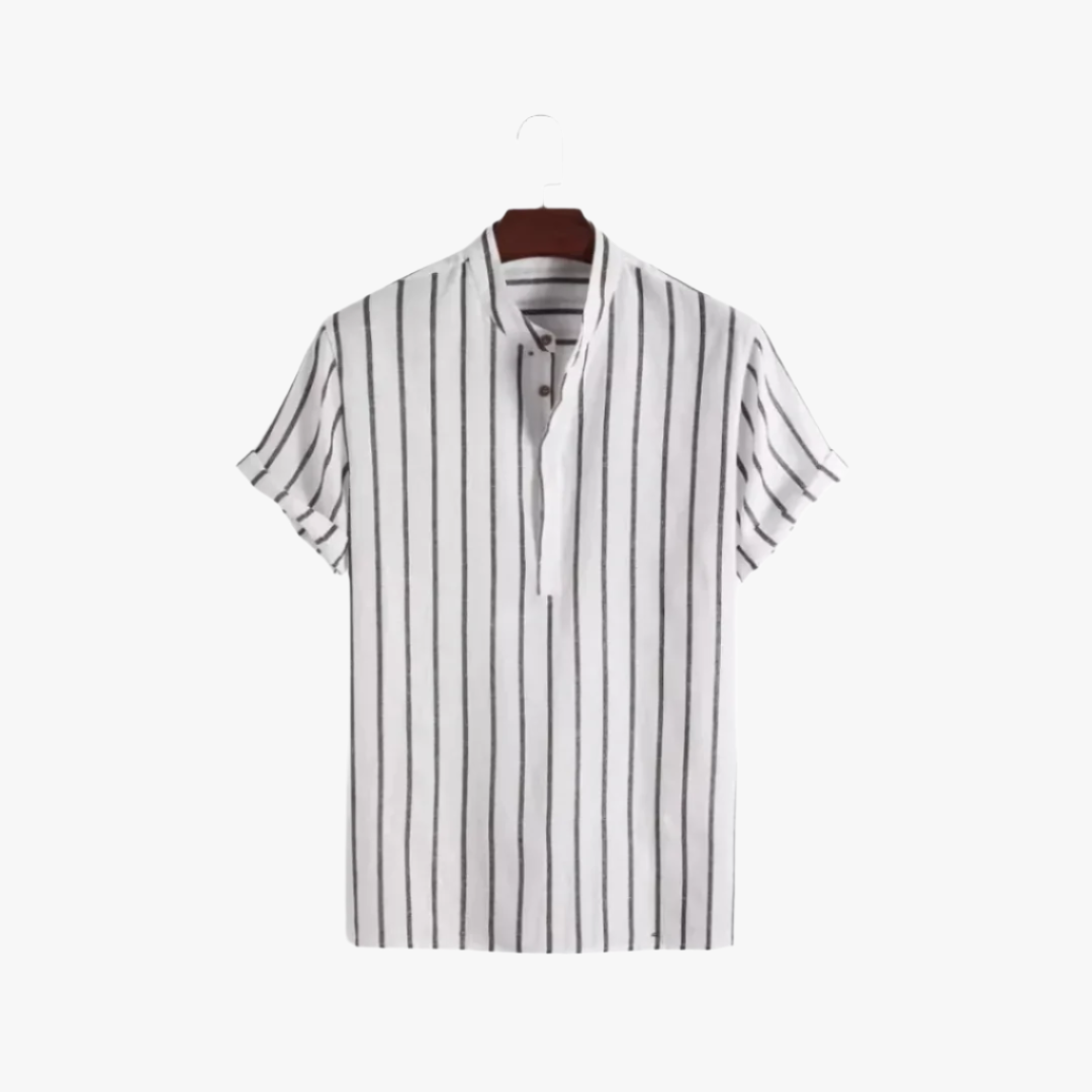 Jace & Rose | Striped Linen Shirt – Men's Lightweight Short-Sleeve with Stand-Up Collar