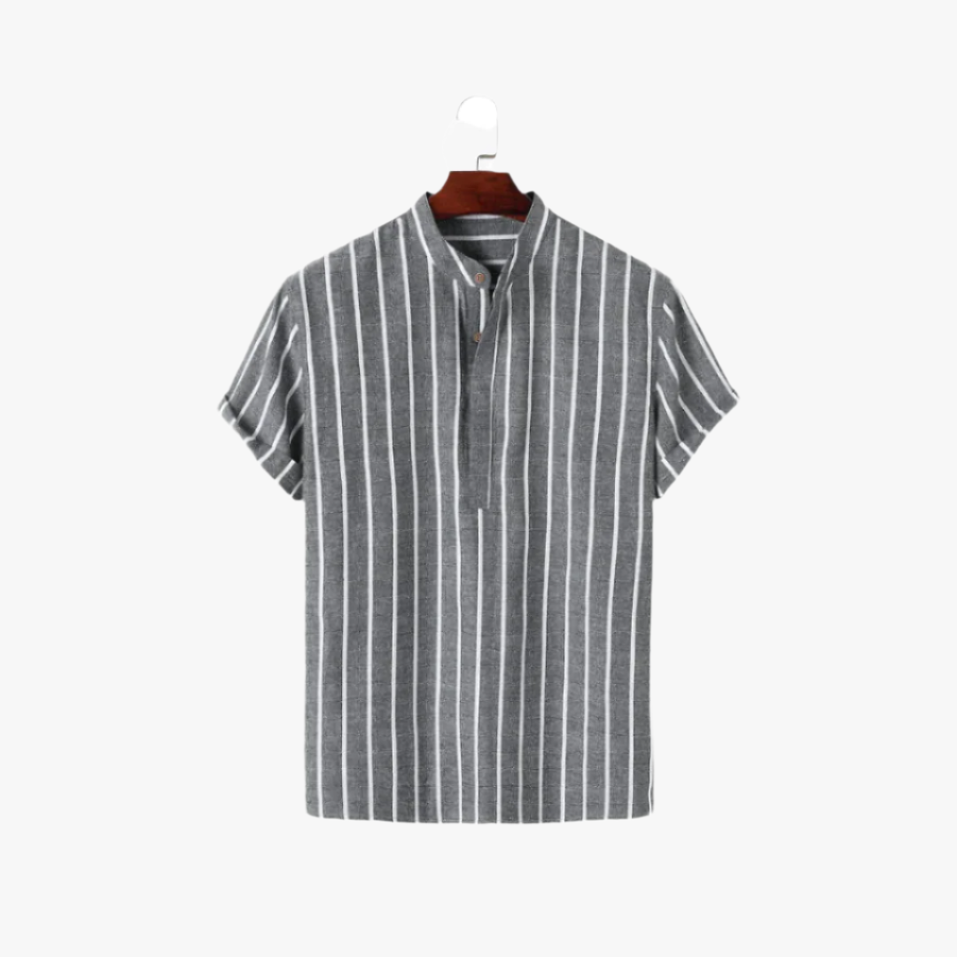 Jace & Rose | Striped Linen Shirt – Men's Lightweight Short-Sleeve with Stand-Up Collar