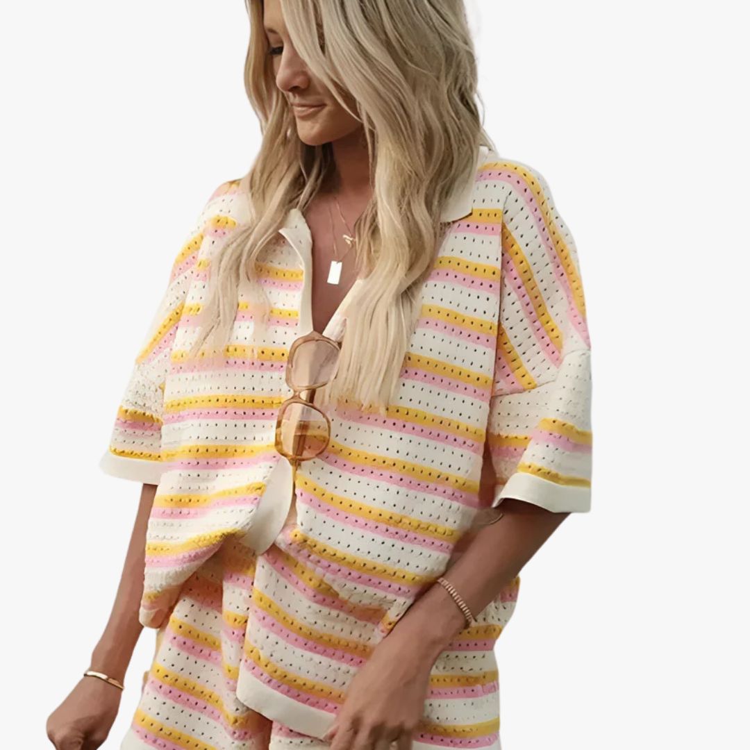 Jace & Rose | Striped Loose Fit Summer Two-Piece Set for Women