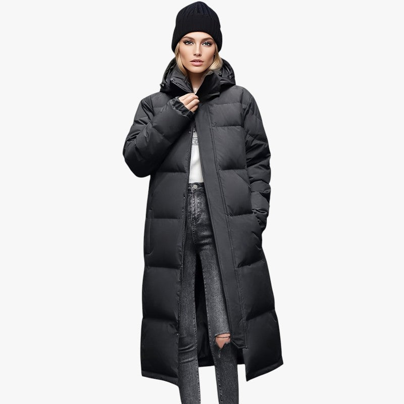 Jace & Rose Stylish Long Down Coat with Hood and Padding for Women