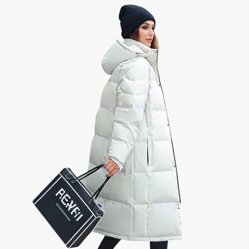 Jace & Rose Stylish Long Down Coat with Hood and Padding for Women