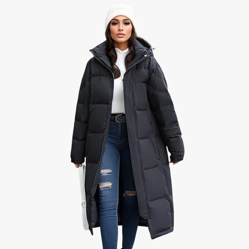 Jace & Rose Stylish Long Down Coat with Hood and Padding for Women