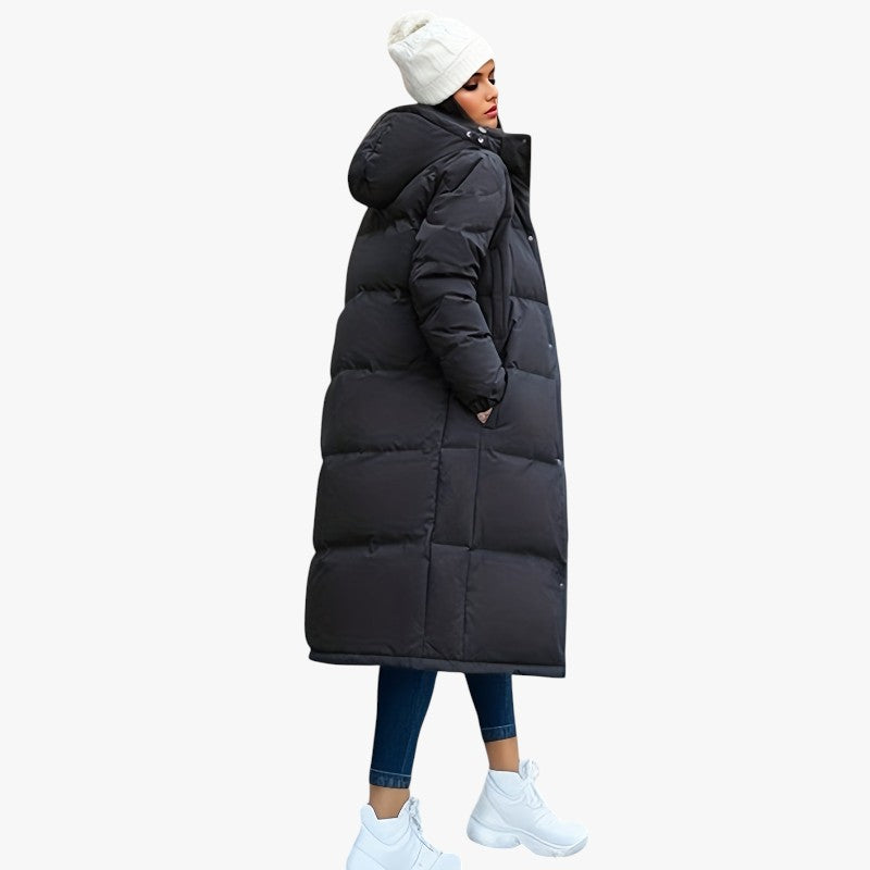 Jace & Rose Stylish Long Down Coat with Hood and Padding for Women