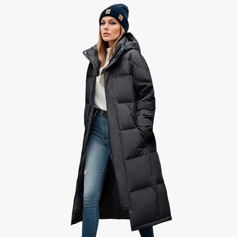 Jace & Rose Stylish Long Down Coat with Hood and Padding for Women