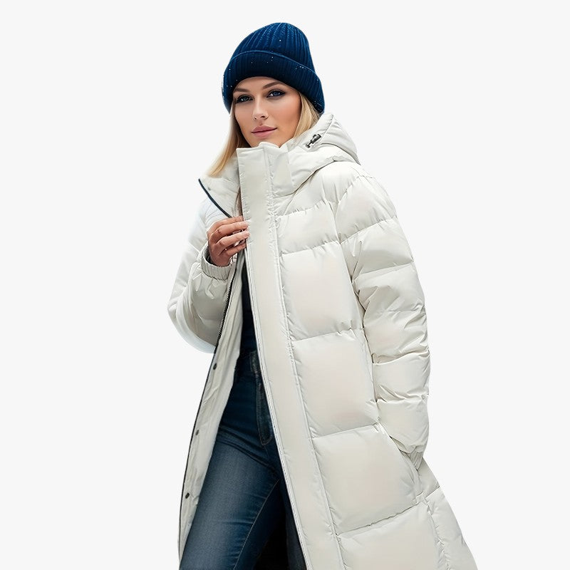 Jace & Rose Stylish Long Down Coat with Hood and Padding for Women