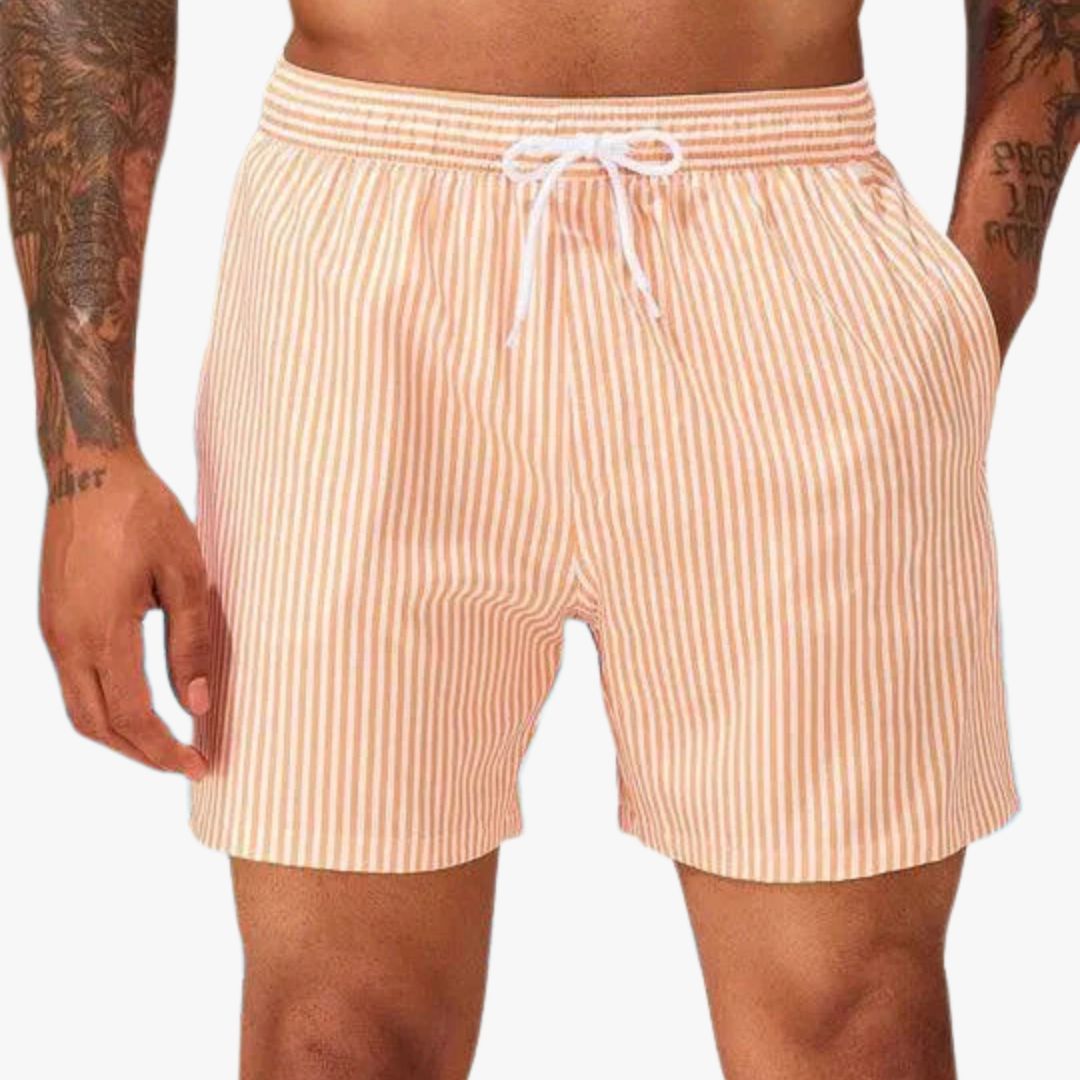 Jace & Rose Swim Trunks Striped Pattern Elastic Waistband with Drawstring Quick-Dry for Men