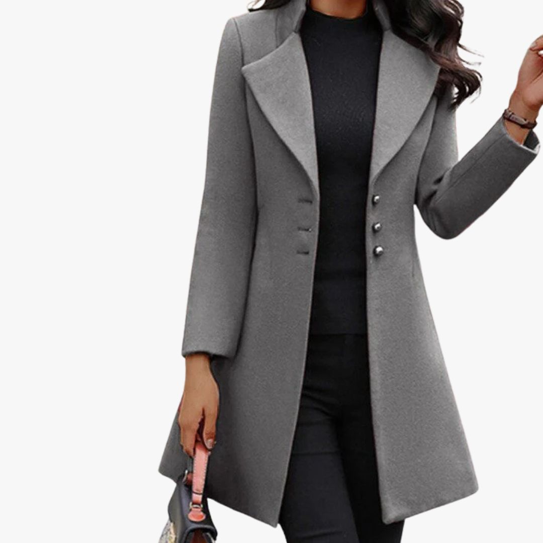 Jace & Rose Tailored Coat Wool Blend Mid-Thigh Length Notched Lapel Button-Up for Women