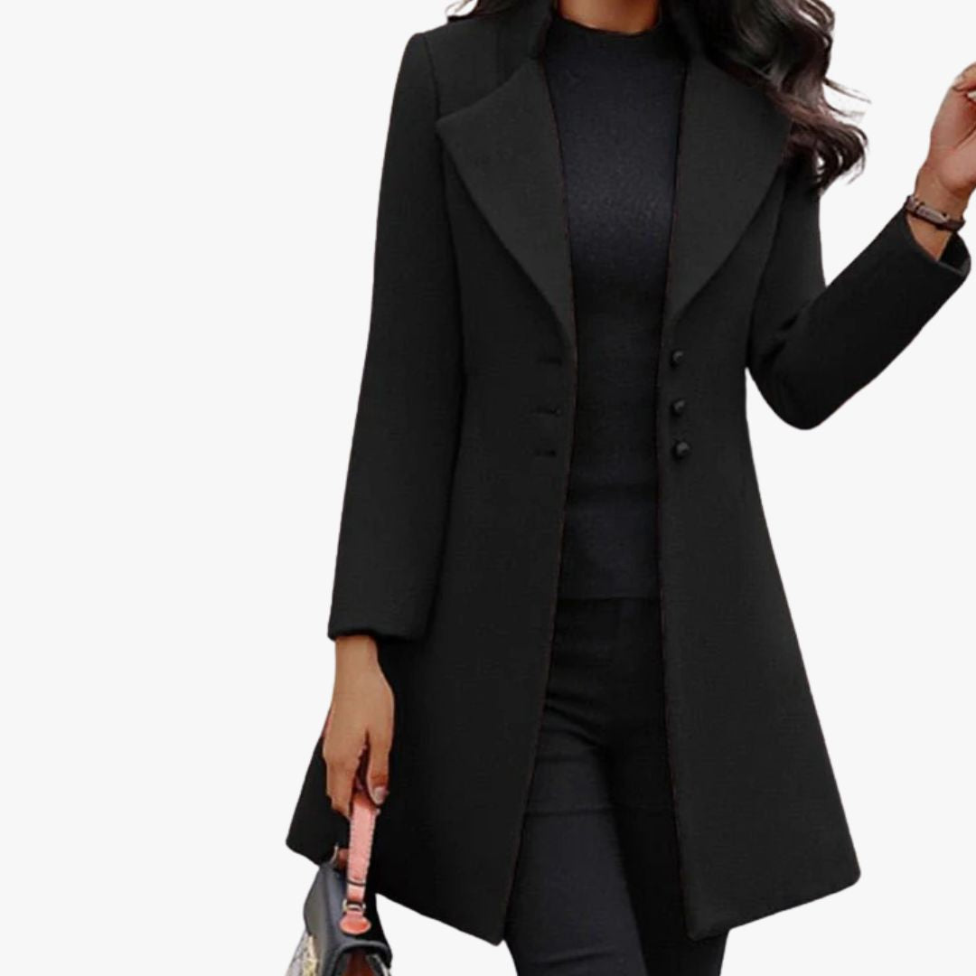 Jace & Rose Tailored Coat Wool Blend Mid-Thigh Length Notched Lapel Button-Up for Women