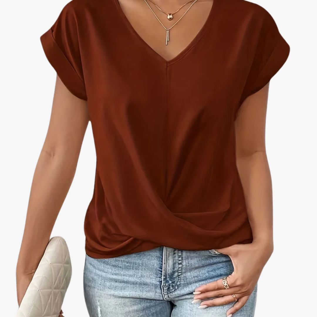 Jace & Rose V-neck Blouse Shirt with Draped Front Design for Women