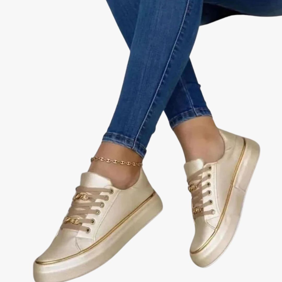 Jace & Rose White Trainers with Gold Accent Shoes for Women