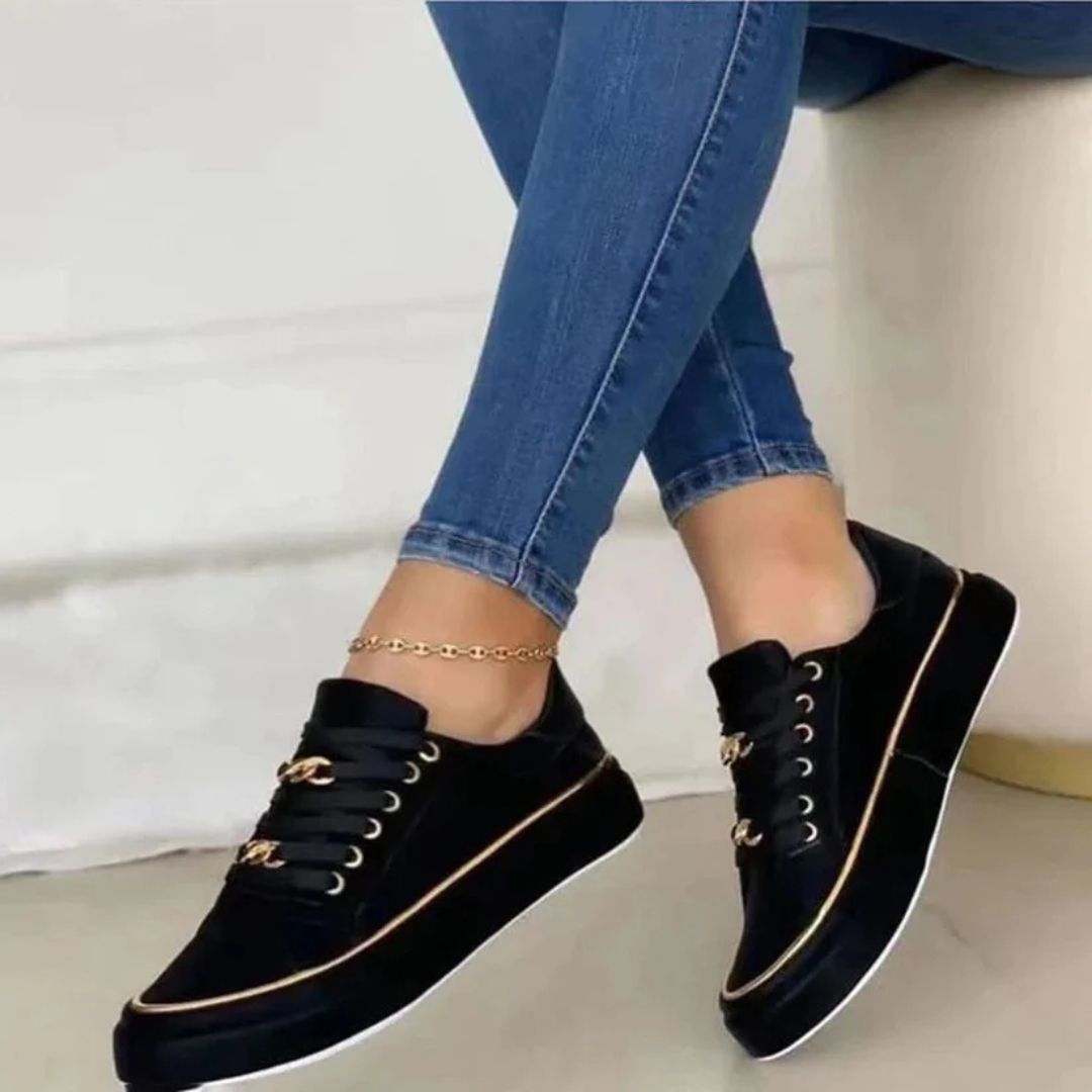 Jace & Rose White Trainers with Gold Accent Shoes for Women