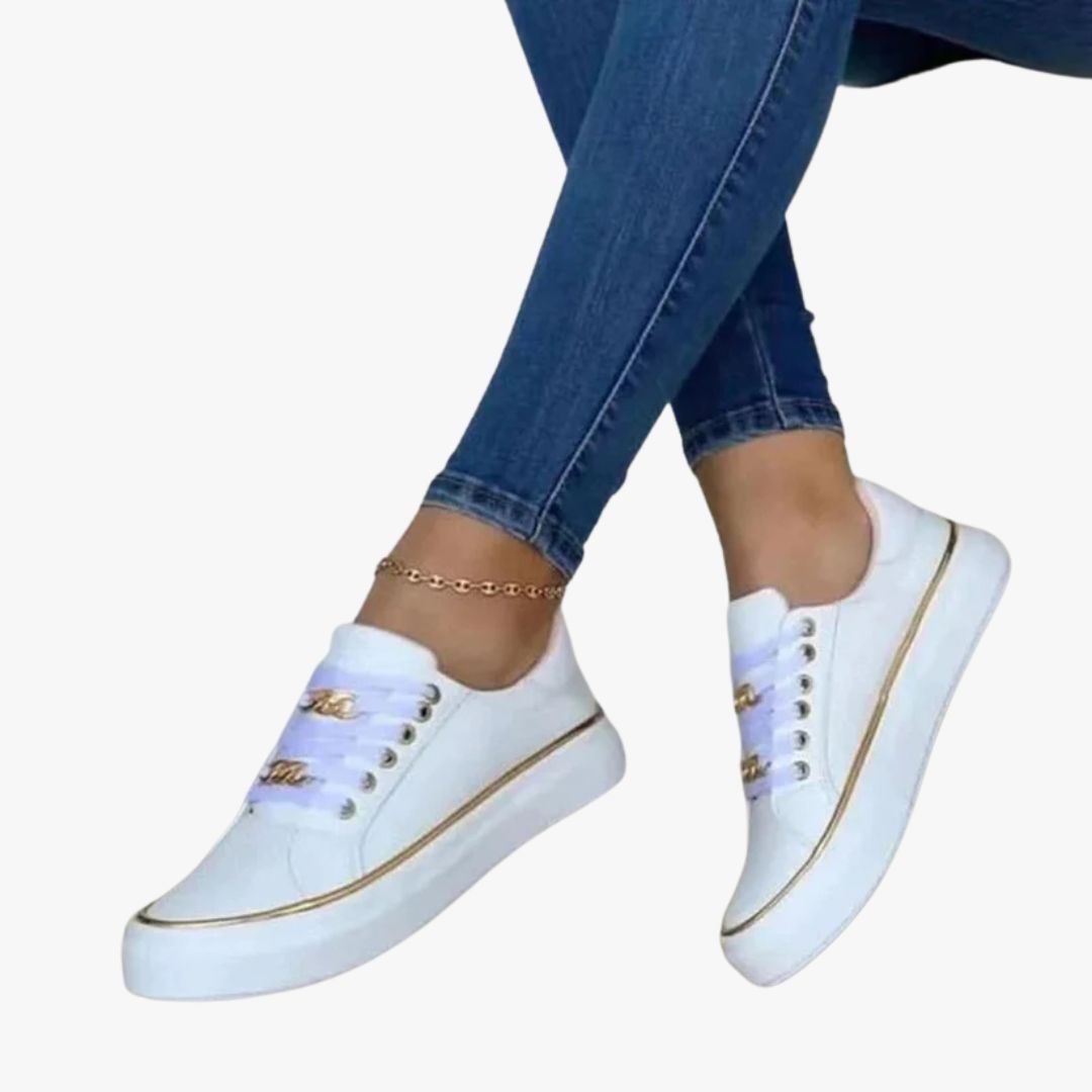 Jace & Rose White Trainers with Gold Accent Shoes for Women