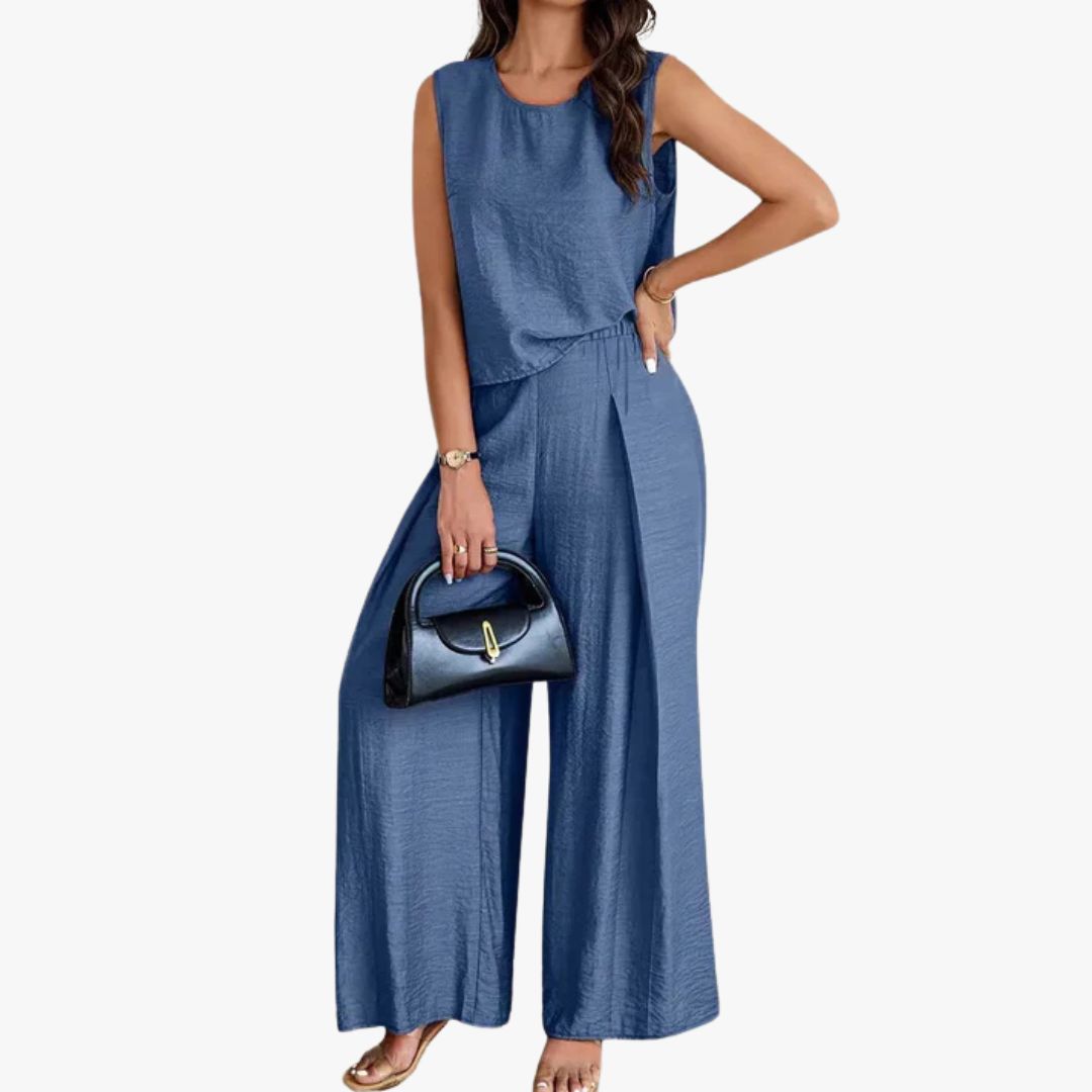 Jace & Rose Wide-Leg Trousers High Waist Pleated Front 2 Piece set for Women