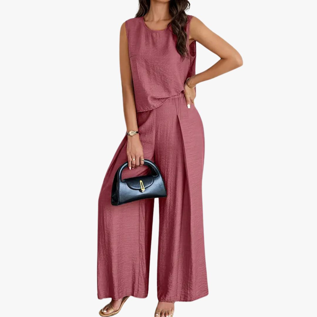 Jace & Rose Wide-Leg Trousers High Waist Pleated Front 2 Piece set for Women