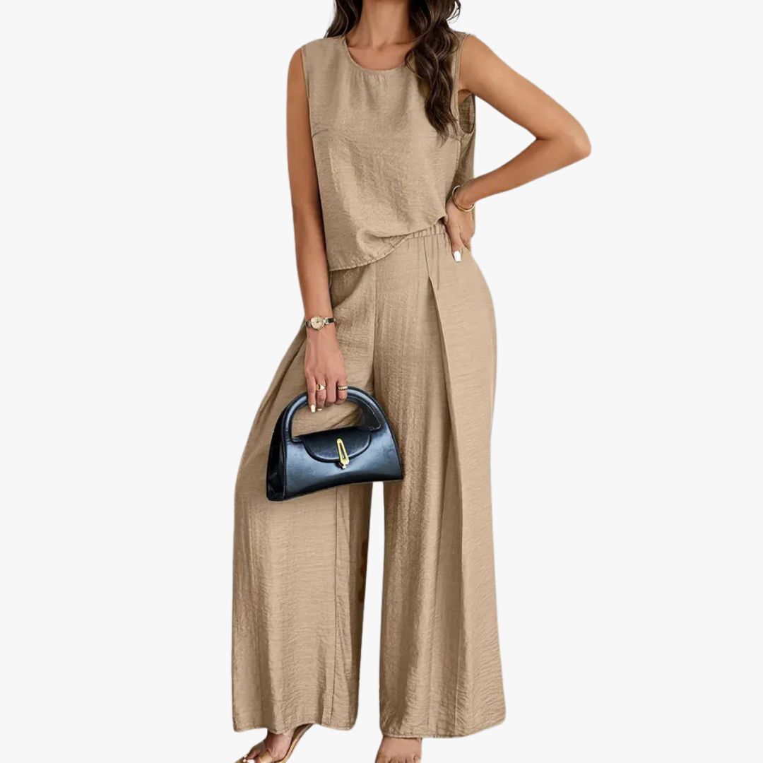 Jace & Rose Wide-Leg Trousers High Waist Pleated Front 2 Piece set for Women
